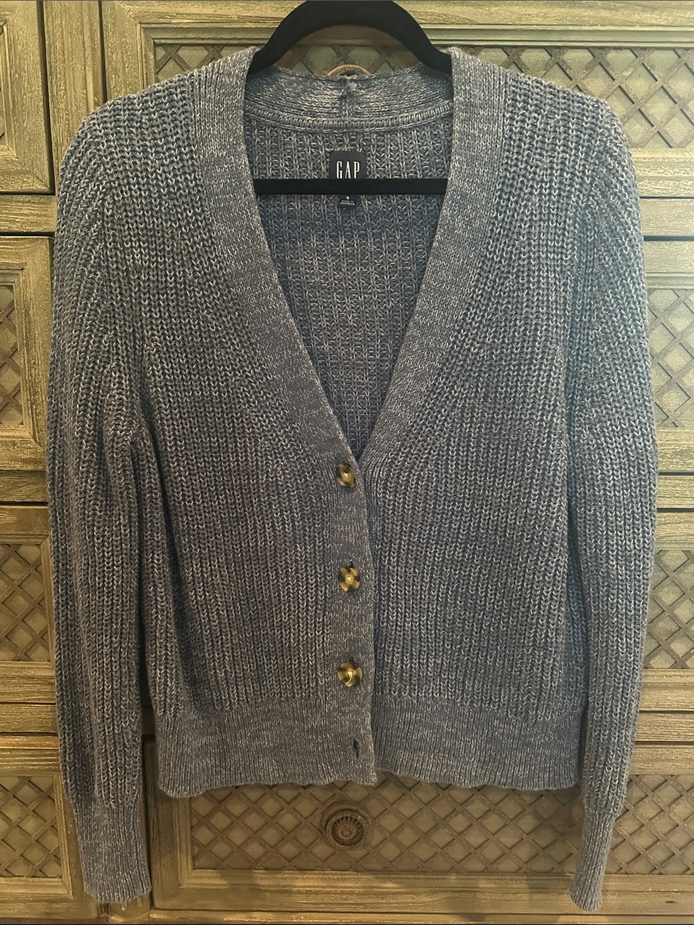 GAP Heather Blue V-Neck Button Front Cardigan